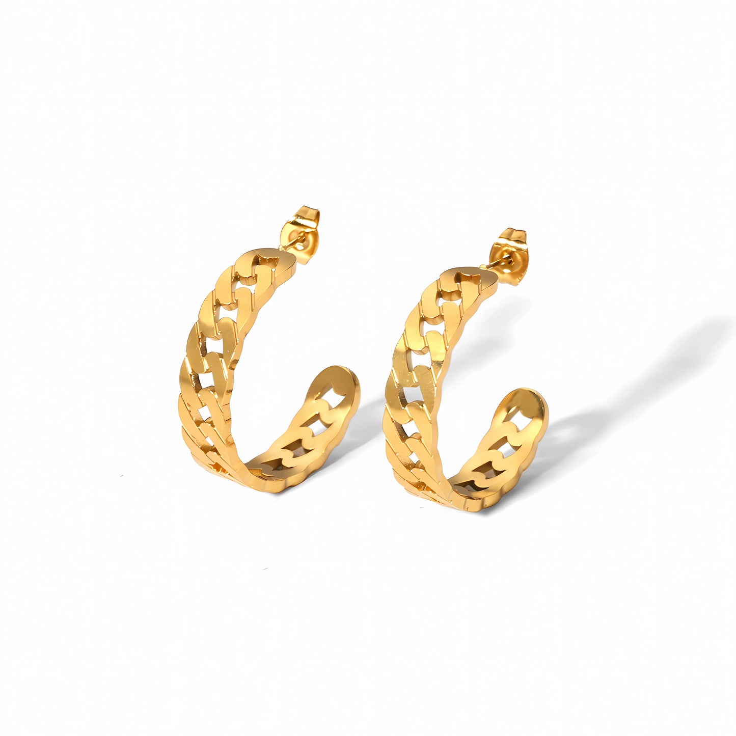 18K Gold Sculpted Chain Hoops